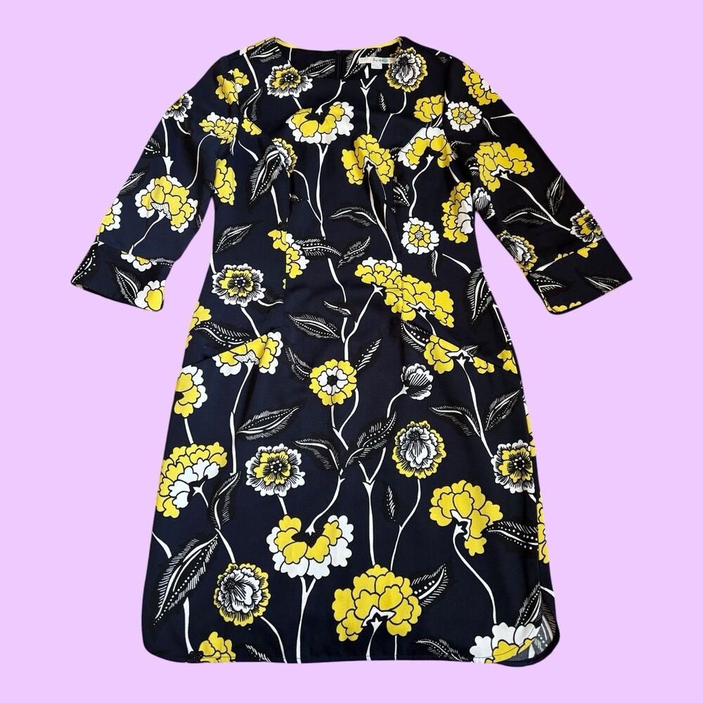 Boden Dress Womens Size 4 Blue Yellow Floral Sheath Long Sleeve Career